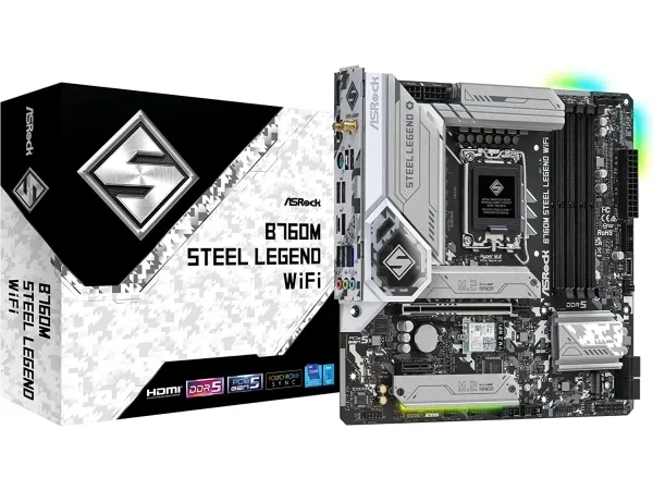 ASRock B760M Steel Legend WiFi - Bundkort - micro ATX - LGA1700 sokkel - B760 Chipset - USB-C 3.2 Gen2, USB 3.2 Gen 2, USB 3.2 Gen 1 - 2.5 Gigabit LAN, Wi-Fi 6E, Bluetooth - onboard grafik (CPU påkrævet) - HD Audio (8-kanaler)