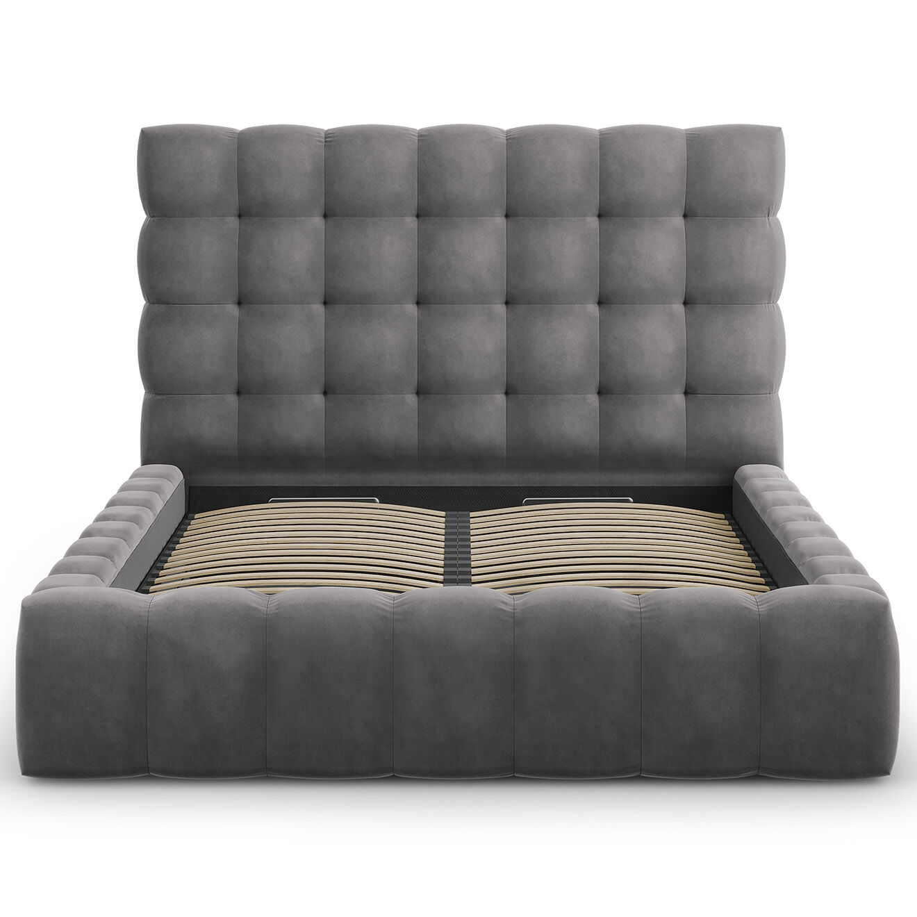 Cosmopolitan Design Lit avec coffre de rangement Bali Velours gris - 140x200 cm