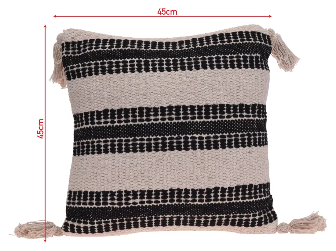 Coussin de Canapé Décoratif en Coton Beige Noir