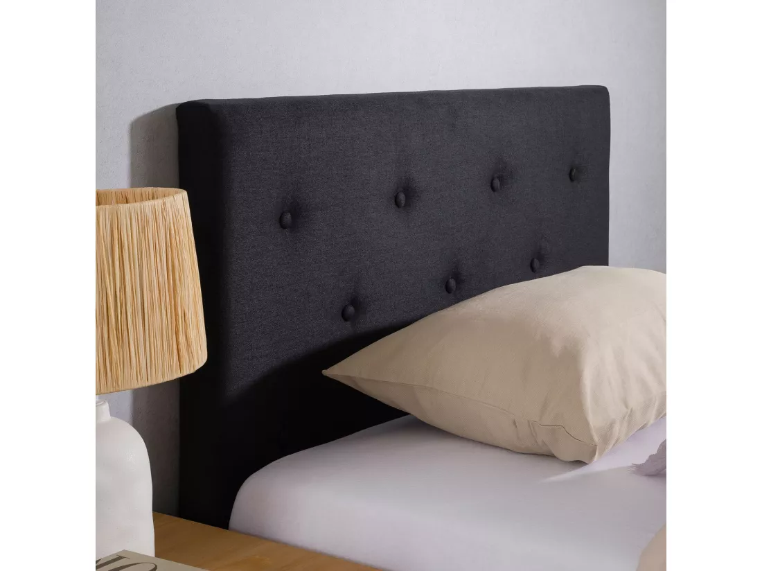 Tête de lit MAVELI 90 capitonnée, En tissu rembourré, Pieds en bois, Design élégant, Pour lits 90 cm, Noir