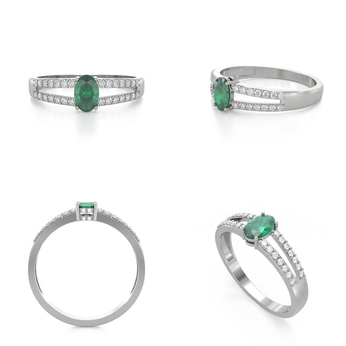 Bague ADEN Or 585 Blanc Emeraude et diamants 2.102grs