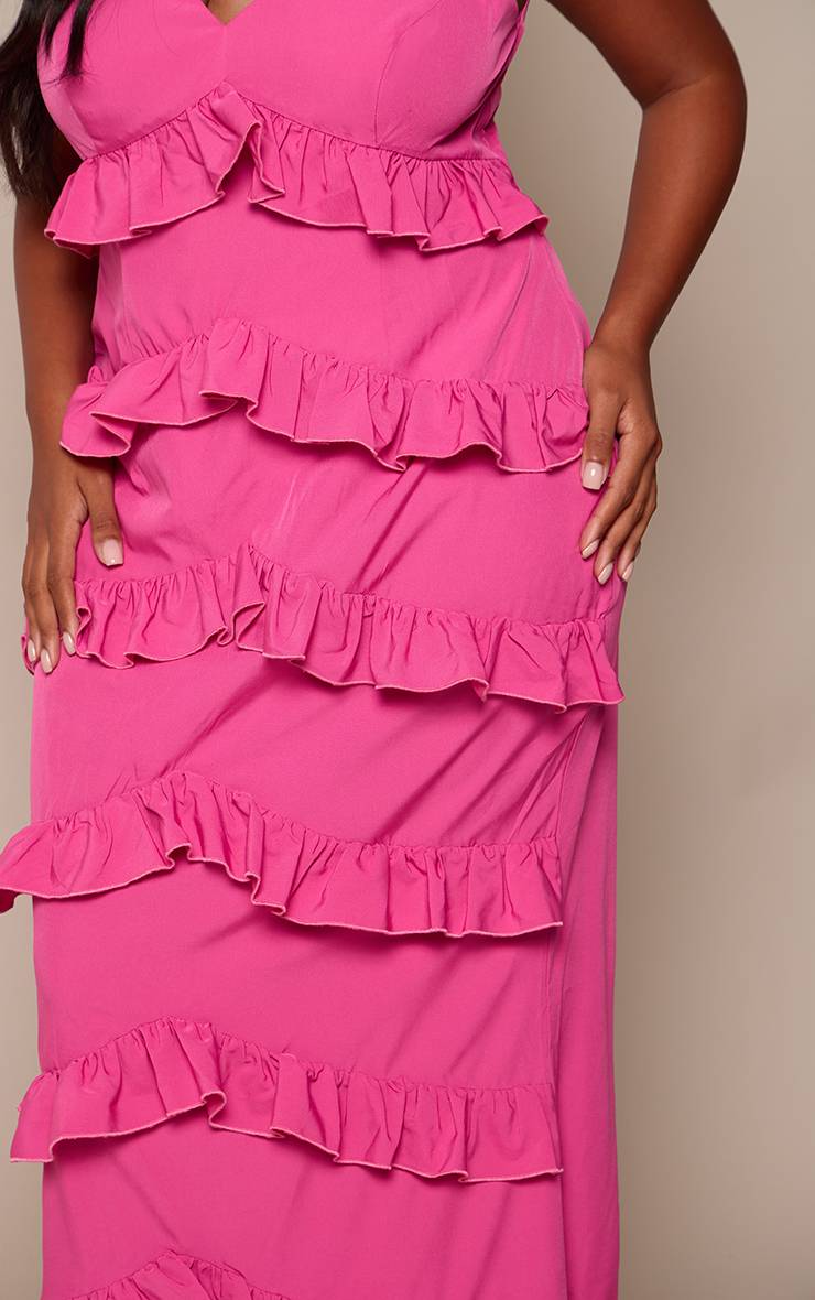 Rose Robe Mini En Mousseline À Encolure Dos-nu Avec Détails À Volants Grande Taille