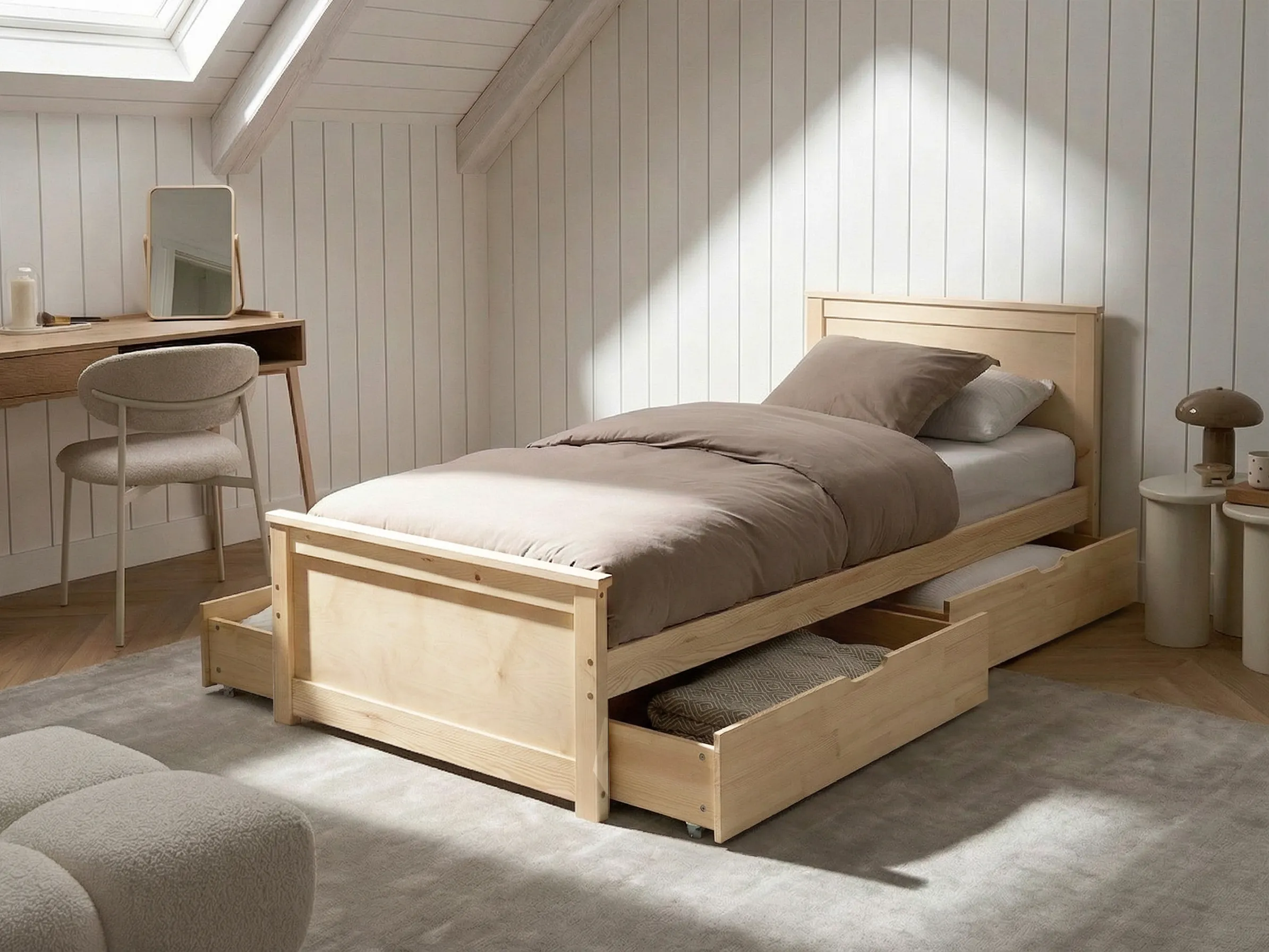 Bed met 4 lades Dennenhout DAUPHIN 90 x 200 cm Lichtbruin