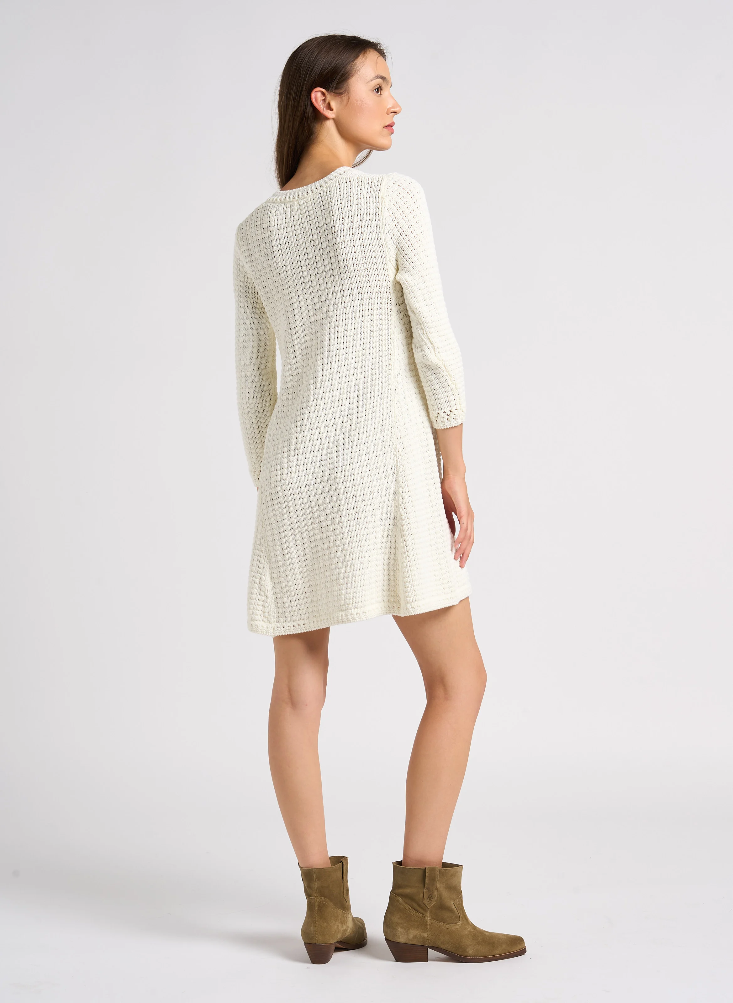 GYSELE - Robe courte col rond en coton mélangé | Beige