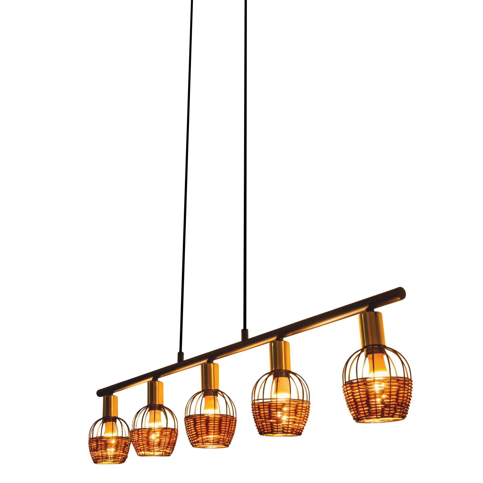 Pendelleuchte CORBIS - schwarz-natur-gold - 5-flammig