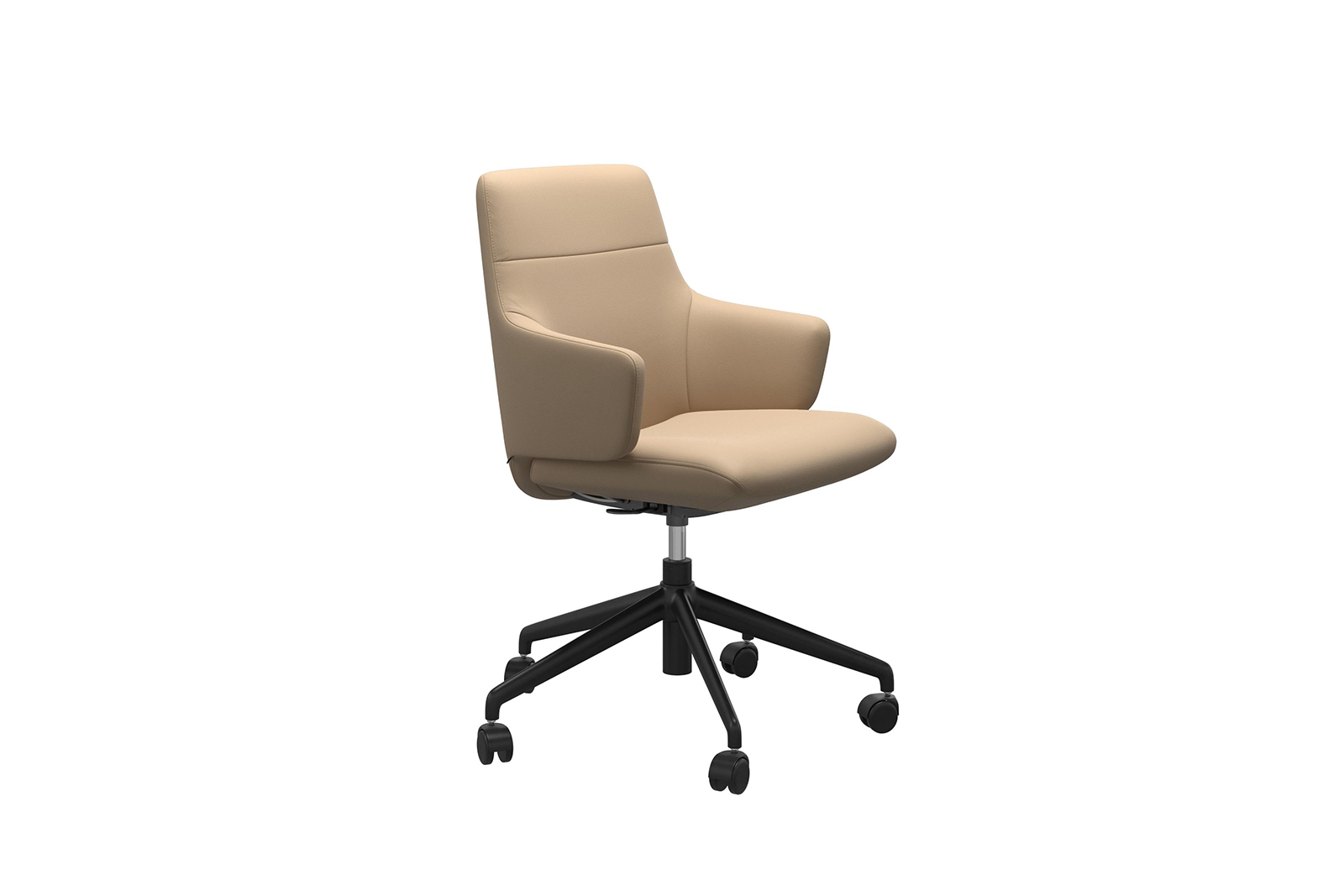 Chilli kontorstol Lav stol i hud Paloma Beige med arm og matt sort understell