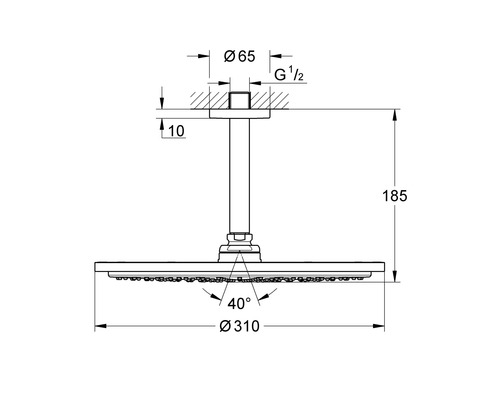 GROHE Rainshower Cosmopolitan 310 26067DL0 douchekopset, Ø 31 cm, inclusief 14,2 cm plafondaansluiting, warm sunset geborstelde afwerking