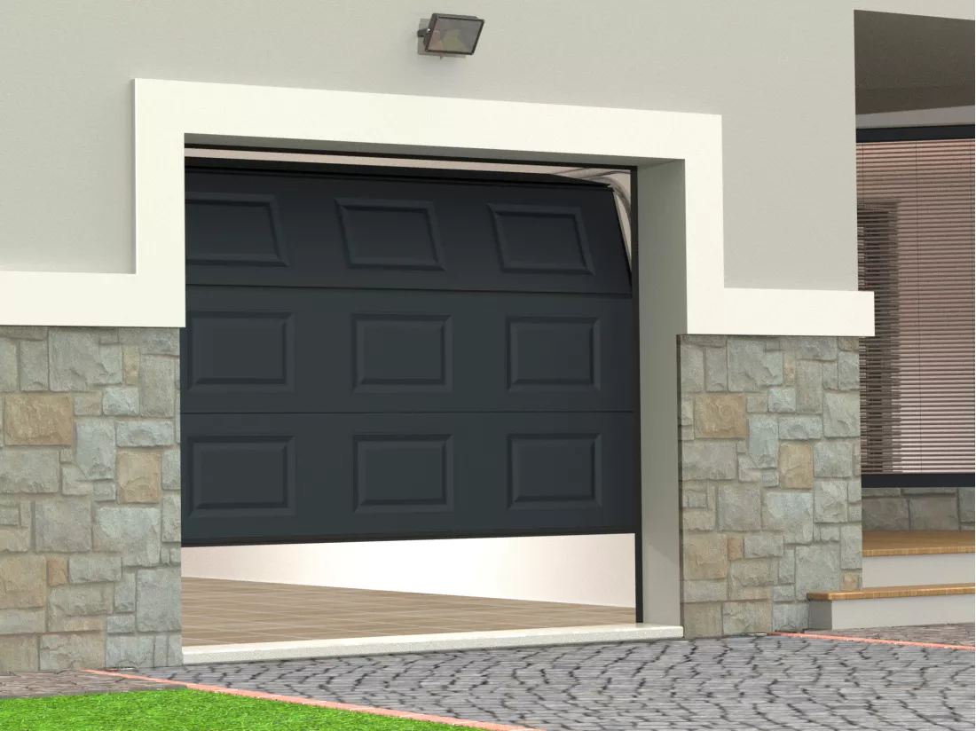 Porte de garage sectionnelle à cassette anthracite motorisée L254 x H218 cm - CAOPAS
