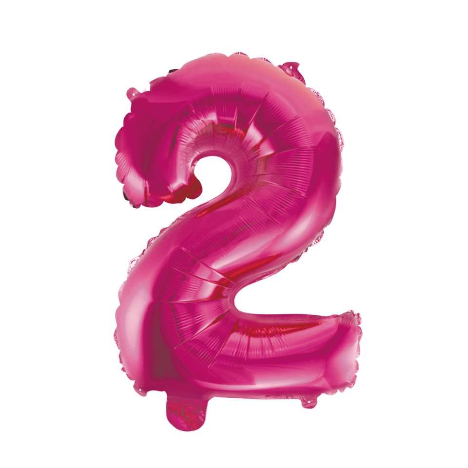 Folie Ballon Cijfer 2 Roze 41cm met Rietje