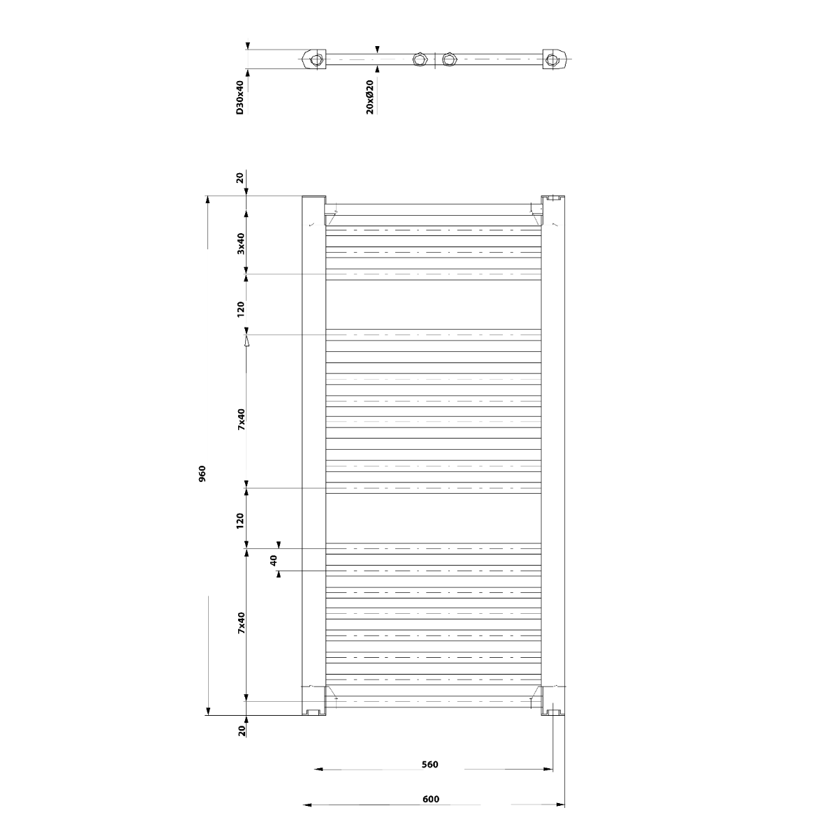 Aqualine Direct badkamer handdoek radiator 60x96cm zwart 597W
