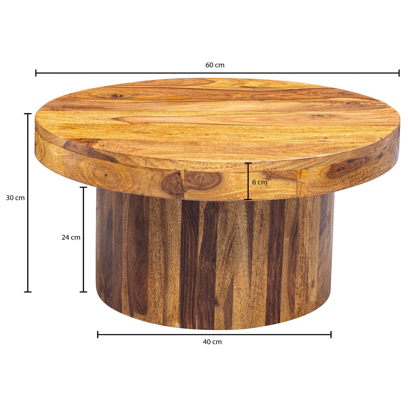 CASAVANTI Couchtisch rund 60 x 60 cm Sheesham Massivholz