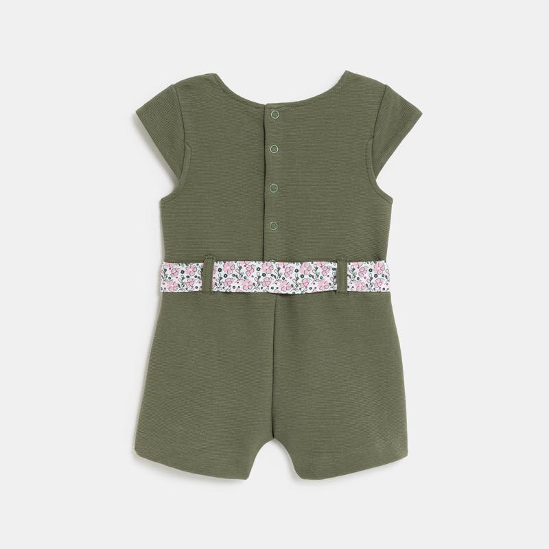 Combinaison courte verte avec ceinture fleurie bébé fille Vert