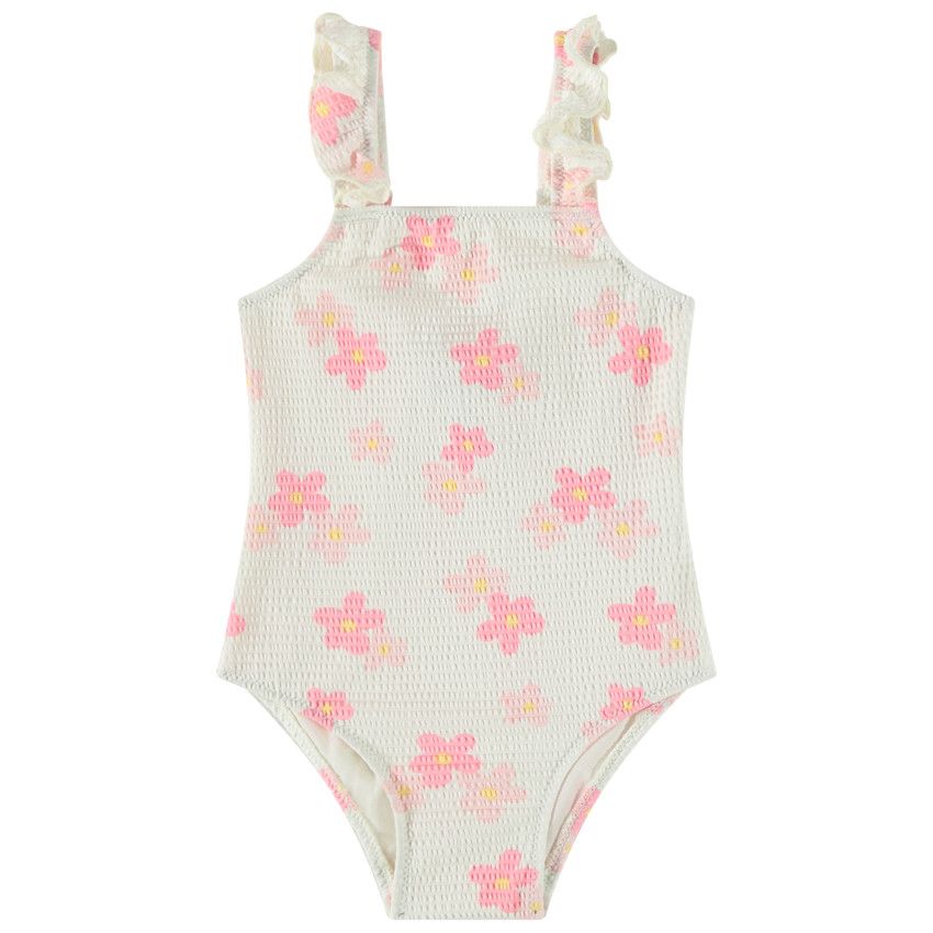 Maillot de bain 1 pièce imprimé floral pour bébé fille - Ecru