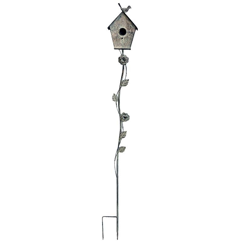 Nichoir oiseaux tuteur patiné gris16x12x137cm