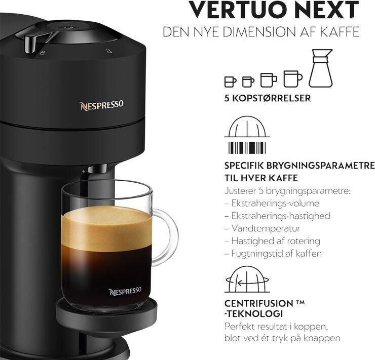 Nespresso Nespresso Vertuo Next kaffemaskine fra De'Longhi®, Matt Blac