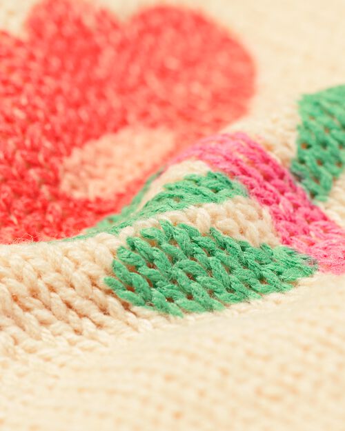 pull enfant en tricot fleurs blanc cassé