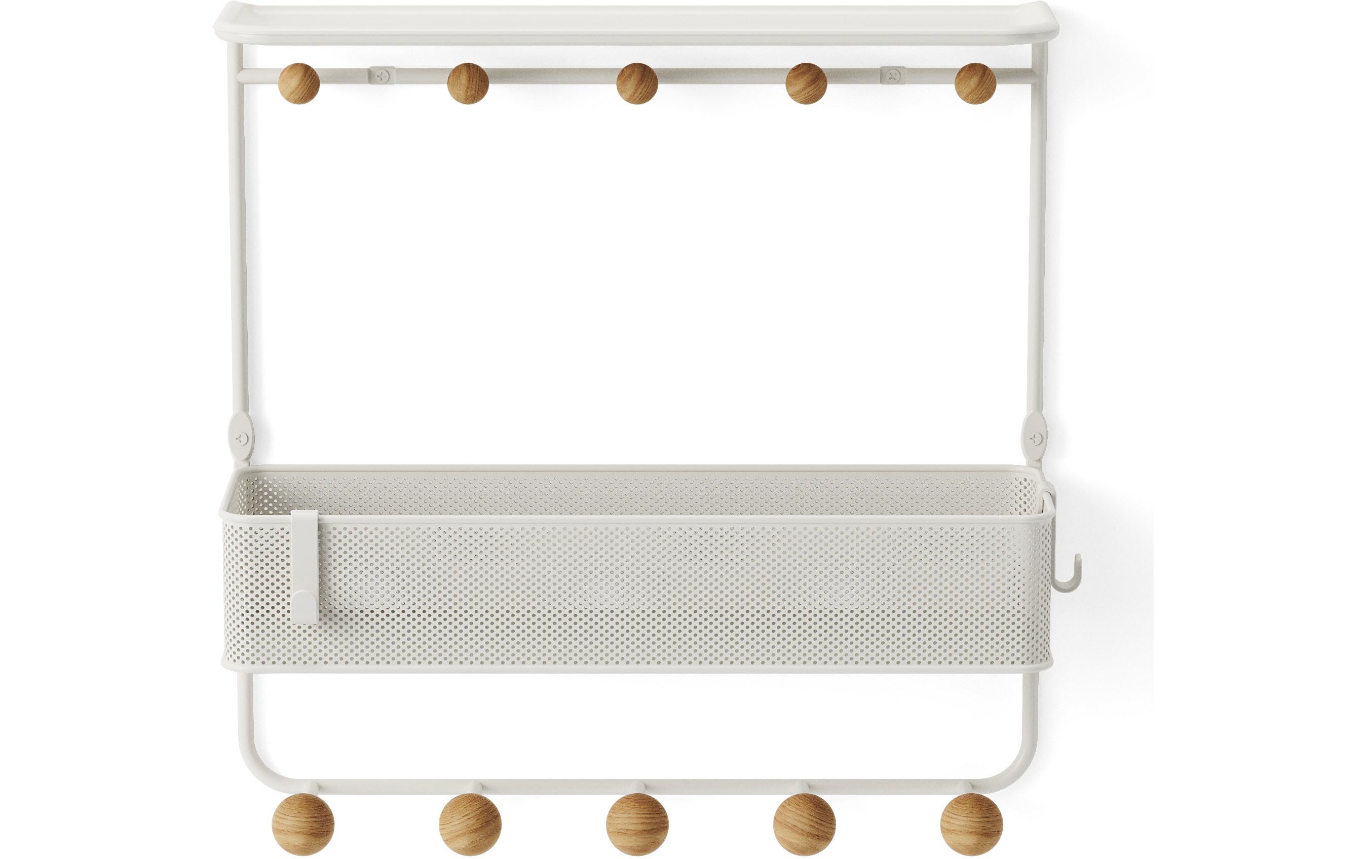 Wandgarderobe Estique 10 Haken, WeissWandgarderobe aus Stahl und Holz