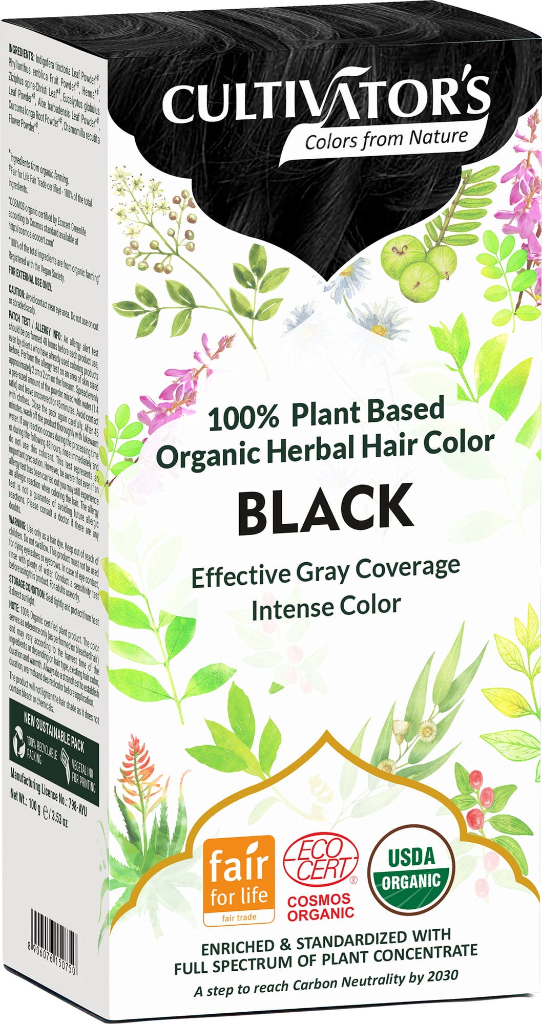 CULTIVATOR'S  Organic Herbal Hair Color Black, 100 g