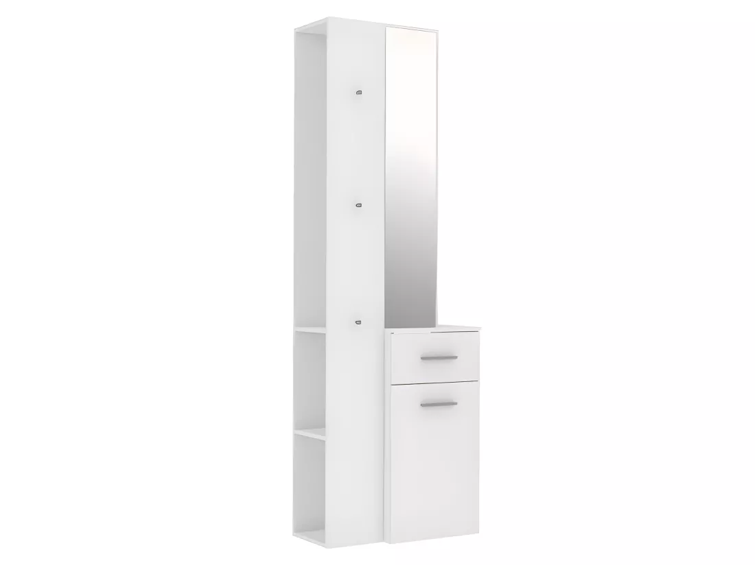 Meuble d'entrée blanc avec miroir et rangements - NINA