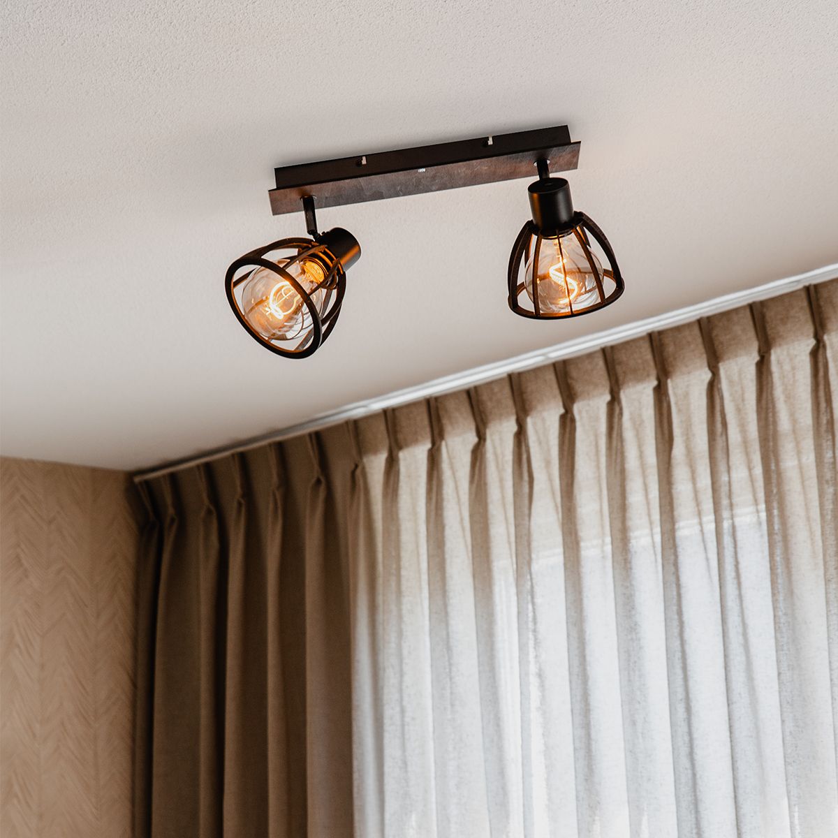 Industriële plafondlamp zwart 2-lichts - Fotu