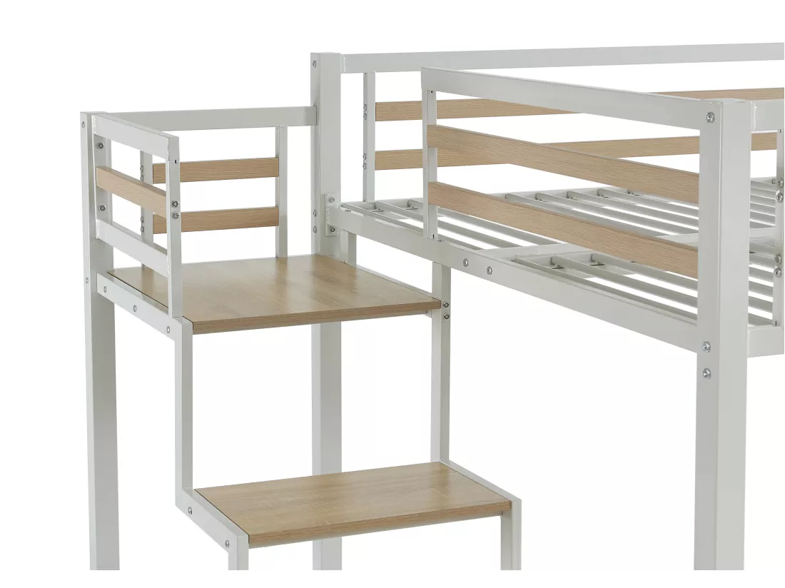 Lit mezzanine 140 x 200 cm - Métal et MDF - Blanc + Matelas - JOGUI