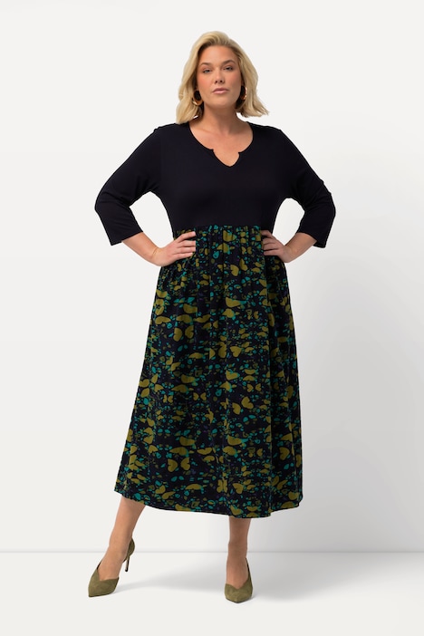 Jerseykleid, Schmetterlinge, Tunika-Ausschnitt, 3/4-Arm