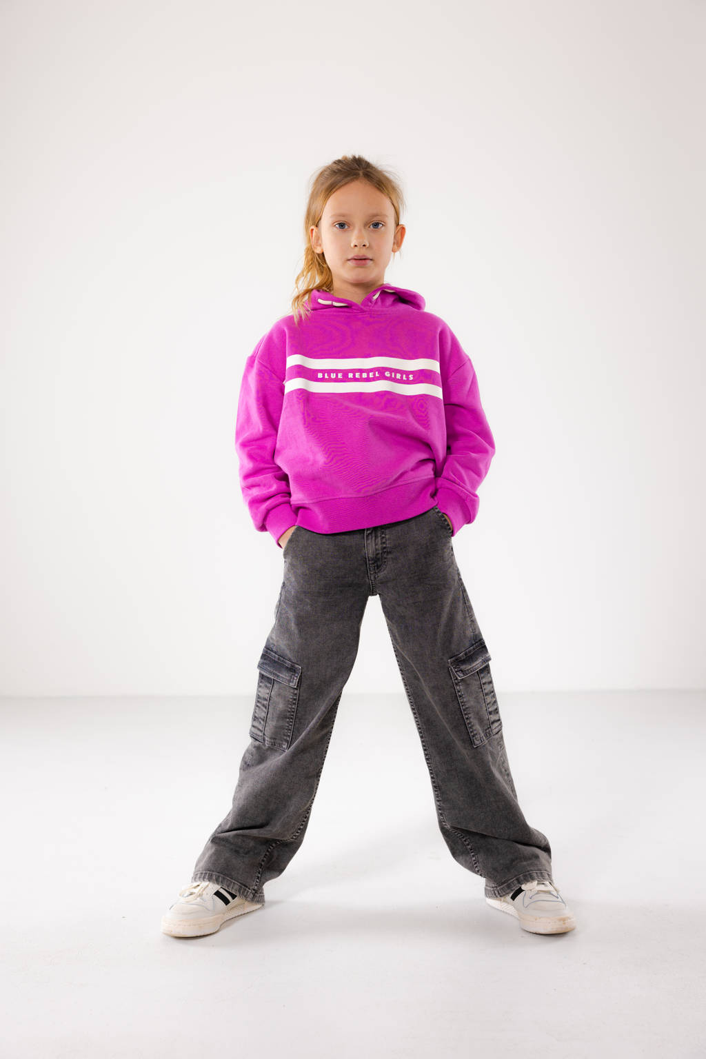 Blue Rebel hoodie Lily met printopdruk roze/wit