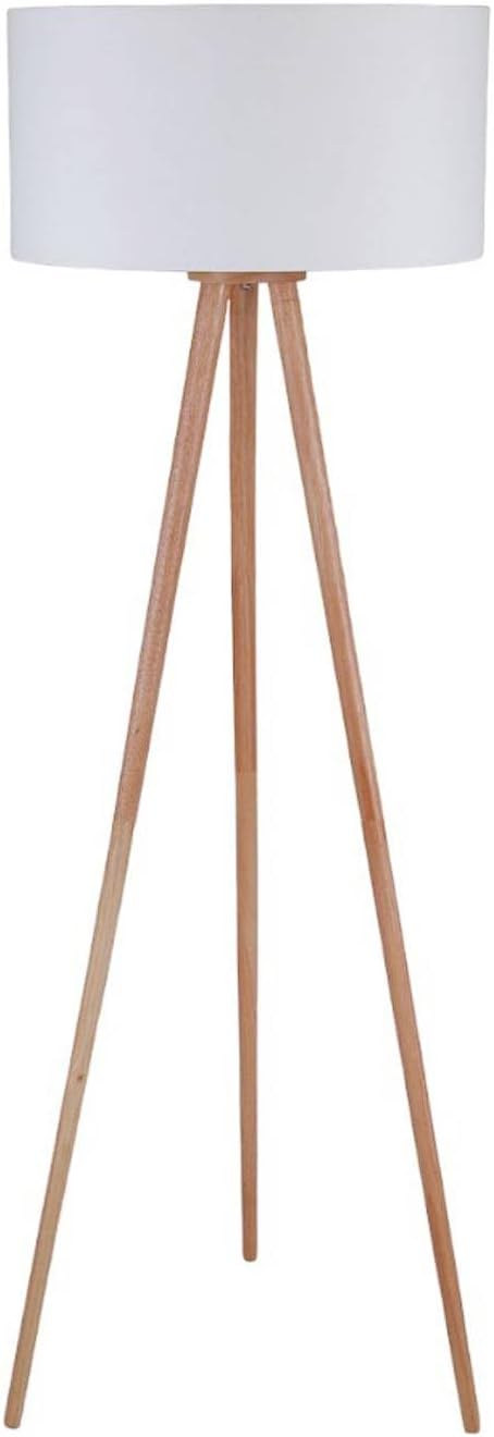 Lindby Stehlampe Dreibein Stoff weiß, Holz hell mit Fußschalter Tripod Textil Stehleuchte Wohnzimmer Wohnzimmerlampe 1x E27 max. 60W ohne Leuchtmittel