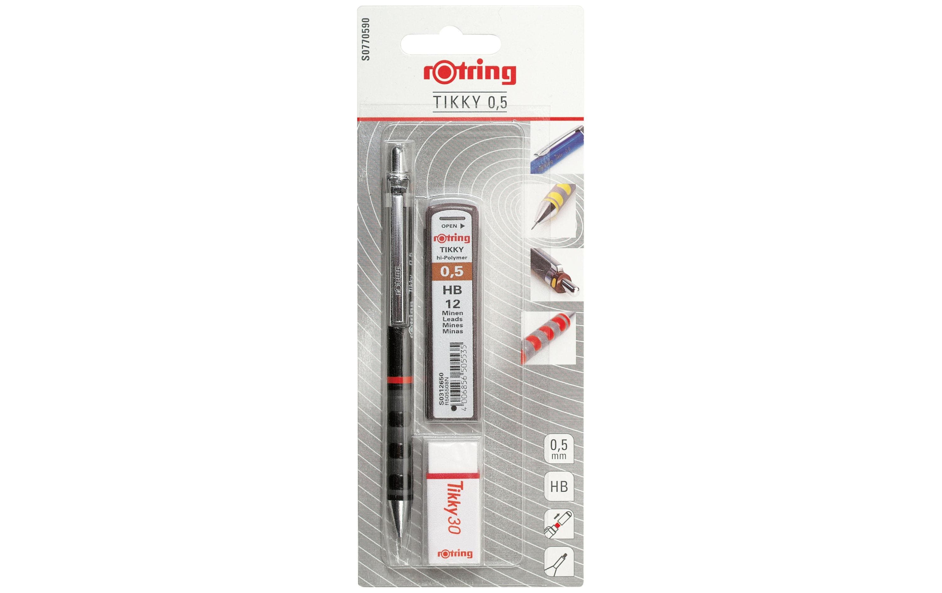 Minenbleistift Tikky HB, 0.5 mm, inkl. MinendoseDruckbleistift mit verchromten Zierteilen