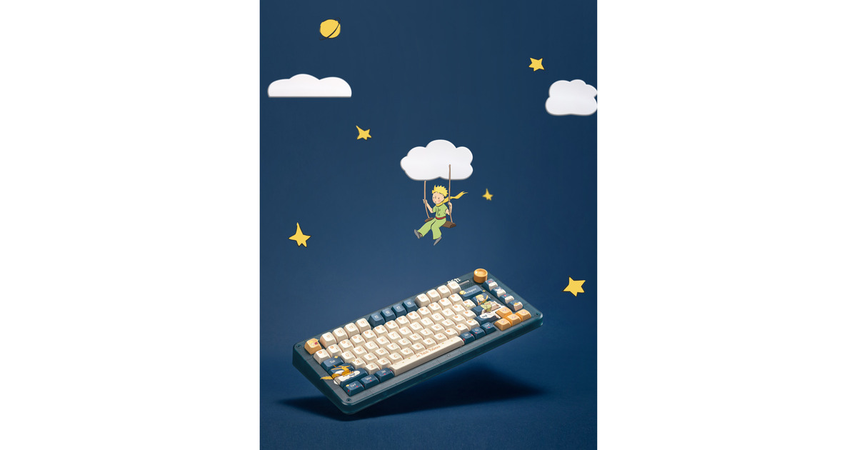 IqunixZX75 Sky Encounter Wireless Mechanical Keyboard, gaming toetsenbord  (Blauw/wit, US lay-out, IQUNIX Little Prince, RGB leds, 75%, Hot-swappable, Double-shot PBT, 2.4GHz | Bluetooth 5.1 | USB-C)