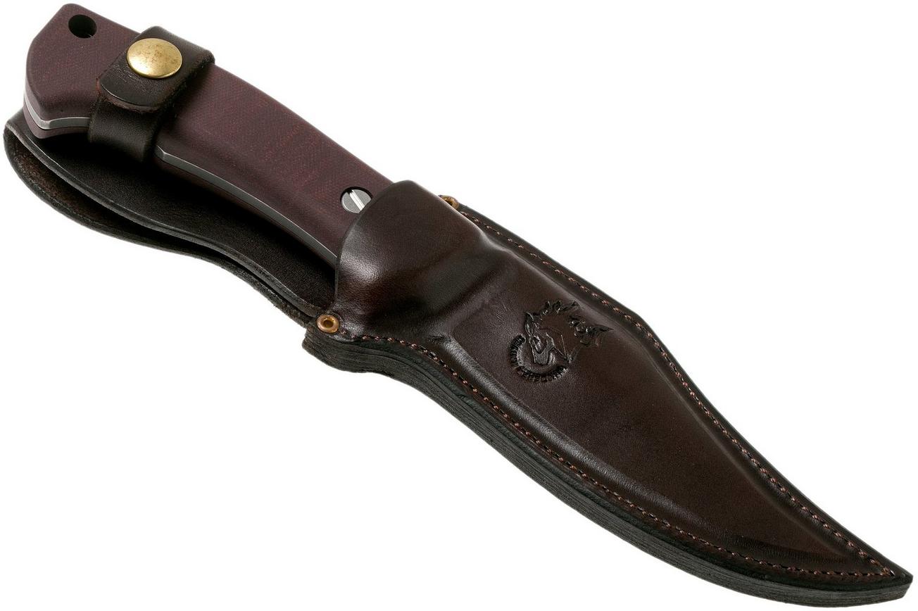Rick Hinderer Ranch Bowie Burgundy Canvas Micarta, Battle Black, bowie mes