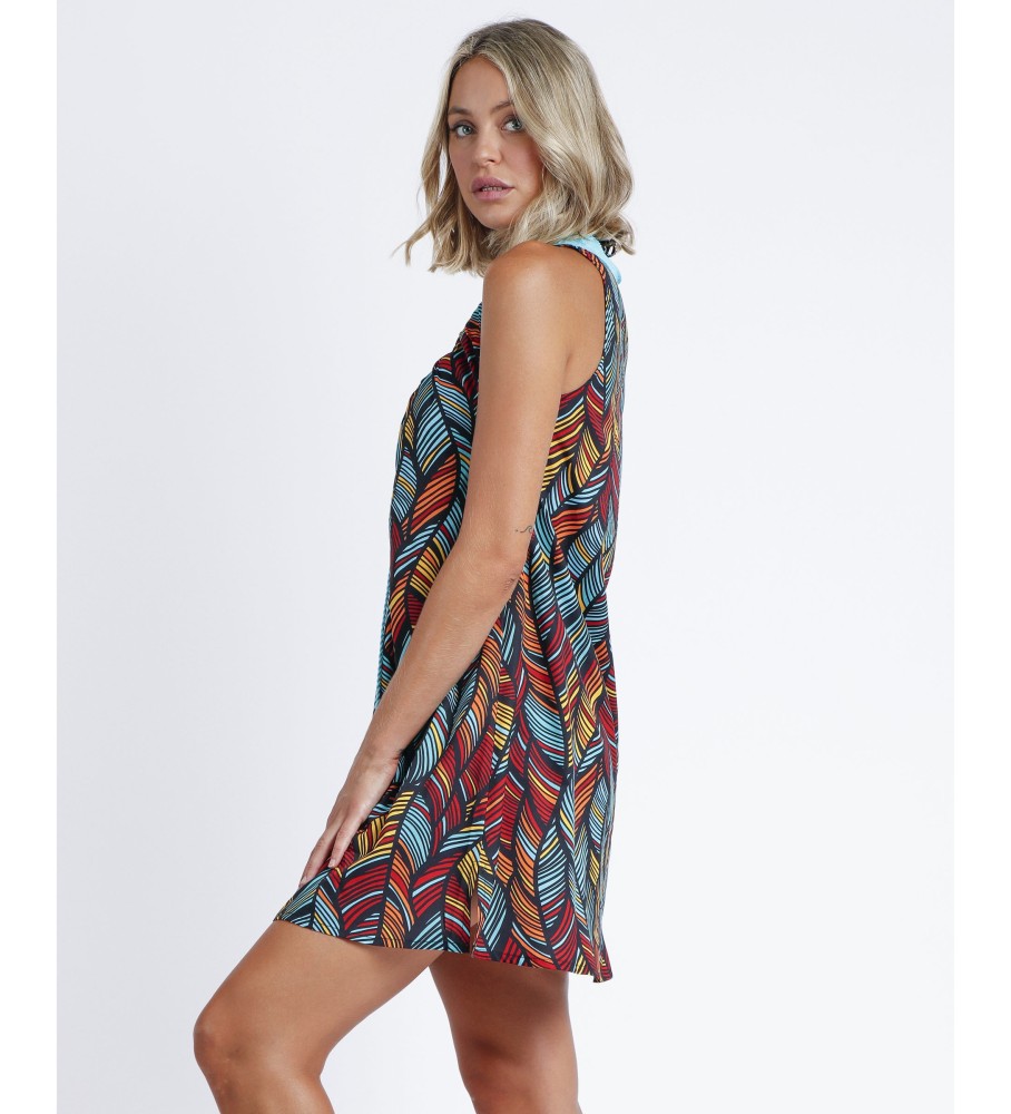 Vestido Admas sem mangas com penas étnicas multicoloridas