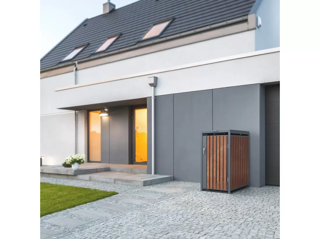 Habillage de poubelle acier Corten conteneur extérieur pour 3 poubelles 3x240L