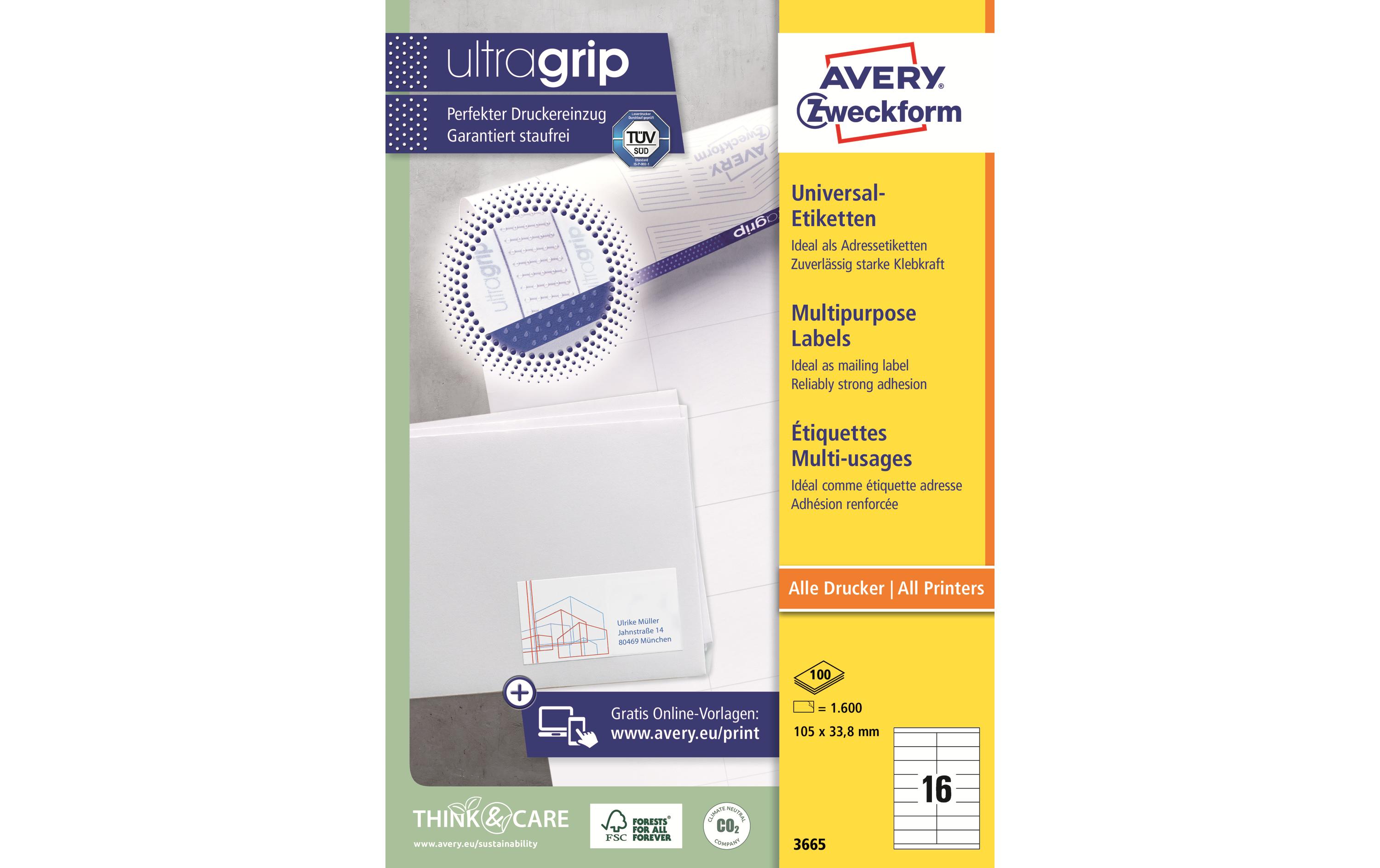 Universal-Etiketten 3665 105 x 33.8 mm, 100 BlattWeisse Aufkleber, permanent haftend