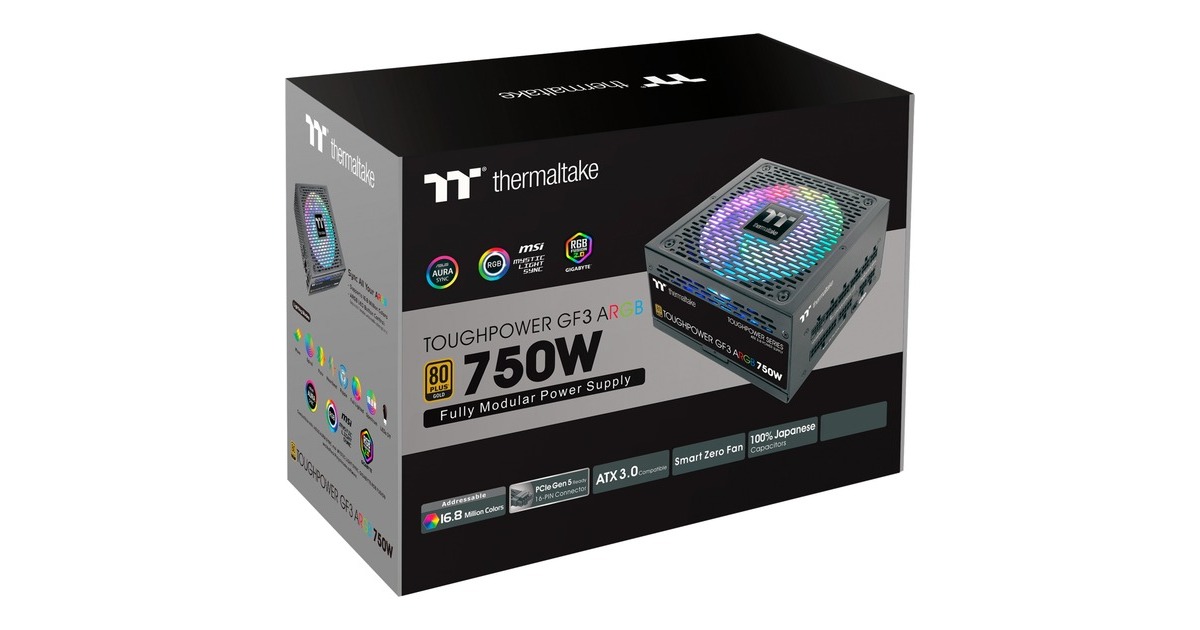 ThermaltakeToughpower GF3 ARGB Gen 5 EU modulaire 750 watt voeding   (Zwart, 4x PCIe)