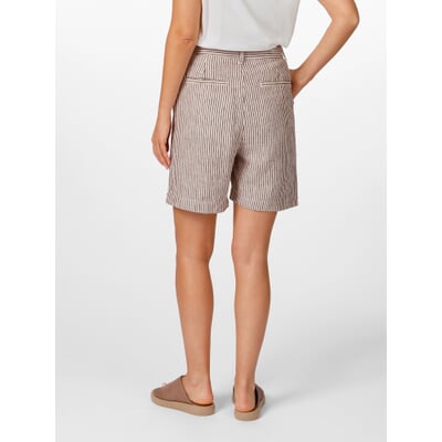 Damen-Leinenshorts gestreift, Braun-Weiß