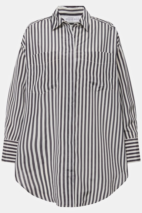 Oversized-Hemdbluse, Streifen, Hemdkragen, Langarm