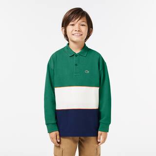 Polo manches longues color-block en piqué de coton Polos - Vert - Lacoste - Garçon