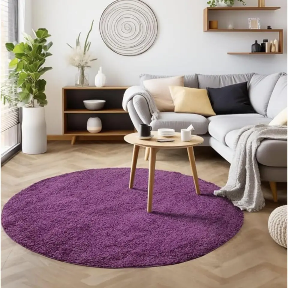 Basic Rond Shaggy vloerkleed Paars Hoogpolig - 200 CM ROND