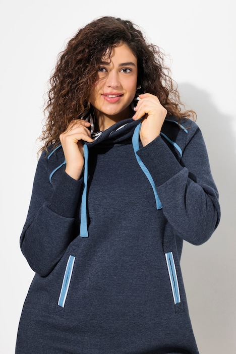 Sweatkleid, Zierpaspeln, Stehkragen, Langarm, Taschen