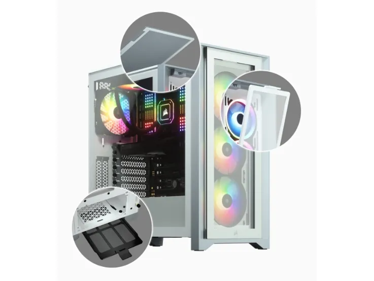 Corsair iCUE 4000X RGB – Miditower - ATX - ingen strømforsyning - Hvid - USB/Lyd
