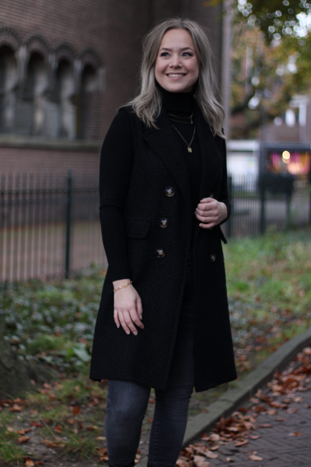 Boucle Gilet Lang - Zwart