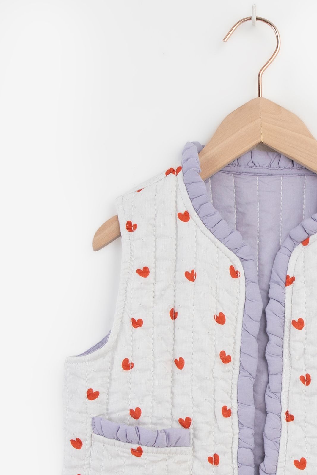 Wit reversible gilet met hartjes en ruffles