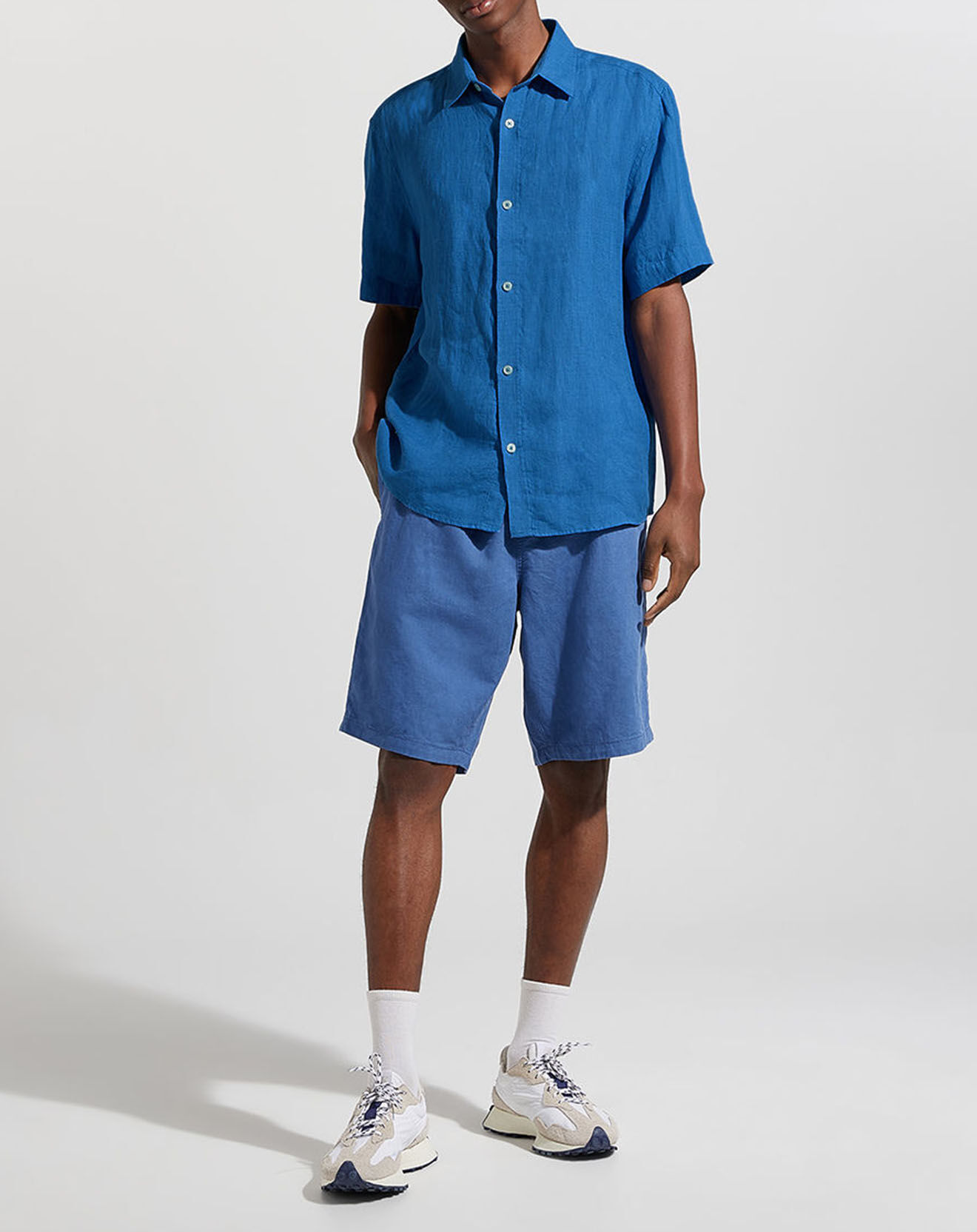 Galeries Lafayette Chemise 100% Lin Pilinco mc bleu foncé