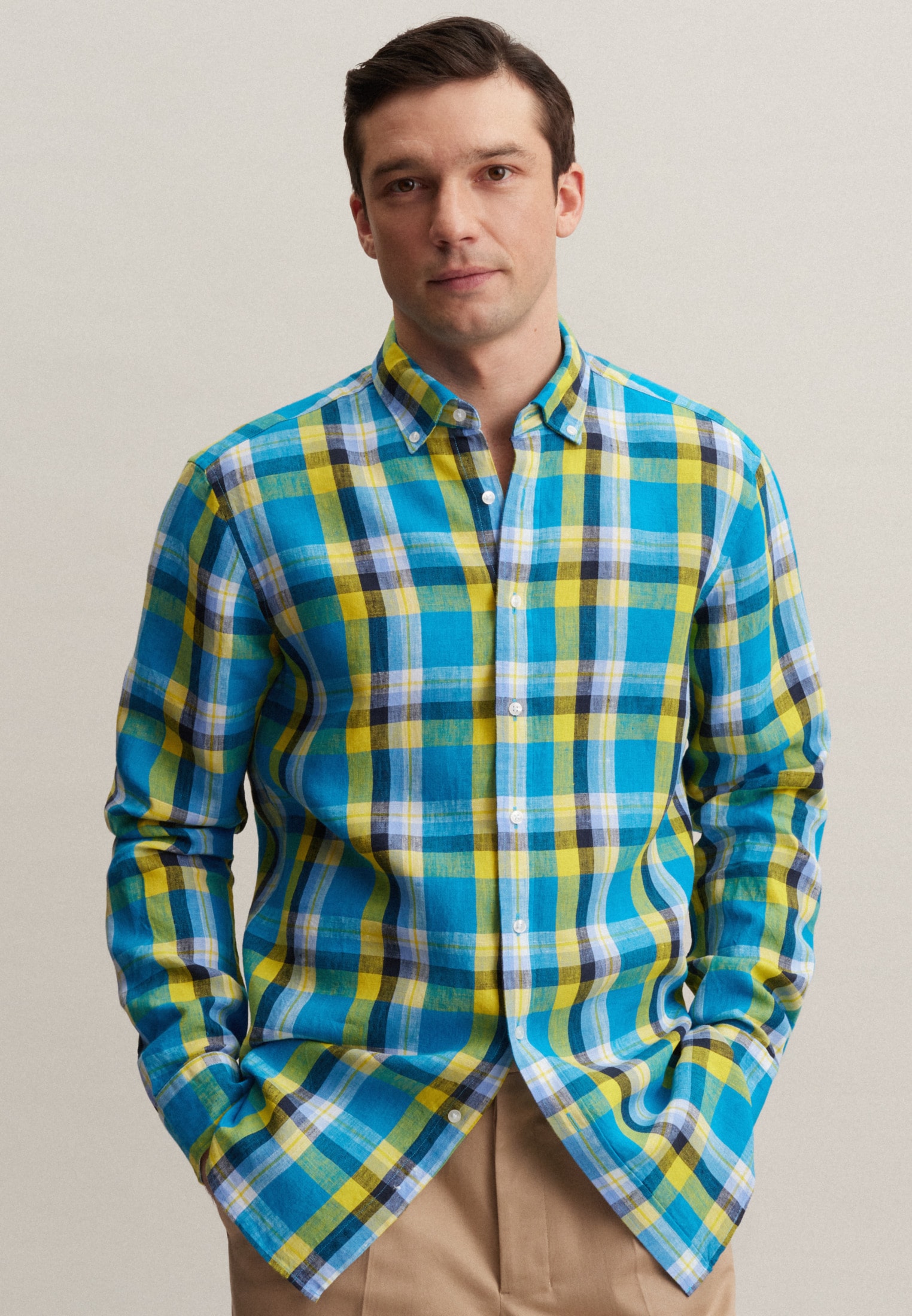 seidensticker Businesshemd »Regular«, Regular Langarm Button-Down-Kragen Karo