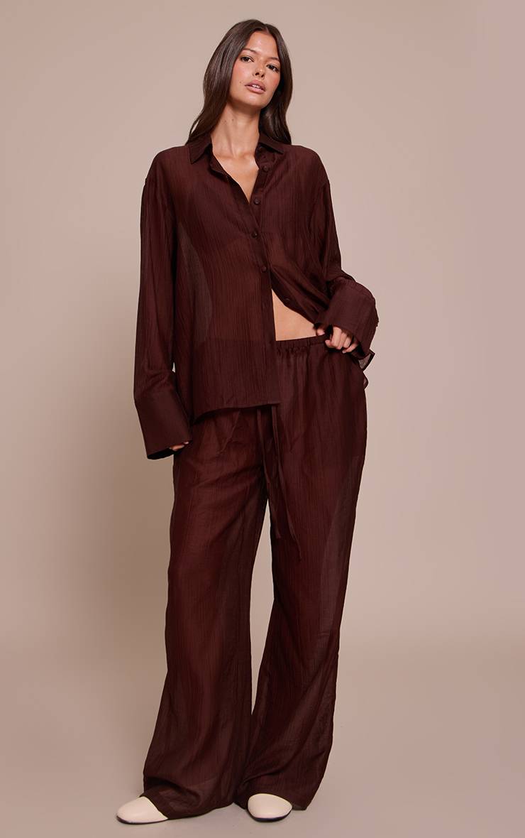 Chocolat Chemise Oversize Texturée À Poignets Profonds
