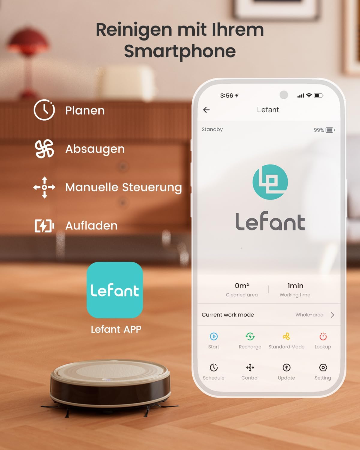 LEFANT M310 Staubsauger Roboter, Saugroboter mit 4500 Pa Saugkraft, 180 Minuten Akkulaufzeit, Hindernisvermeidung, Steuerung per WLAN, App und Alexa, Geeignet für Tierhaare und Hartböden