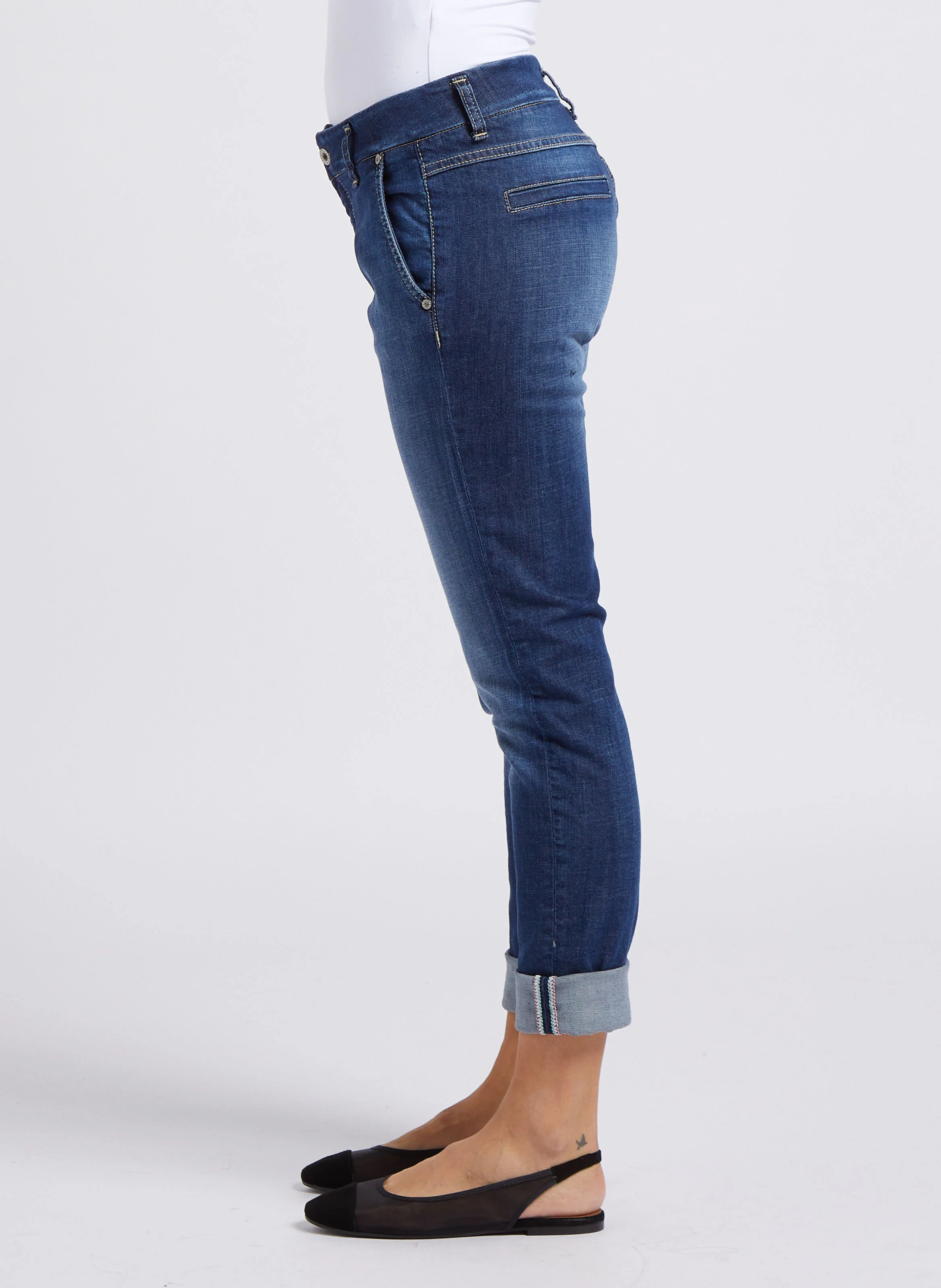 Jean cropped taille basse avec ourlets | Bleu