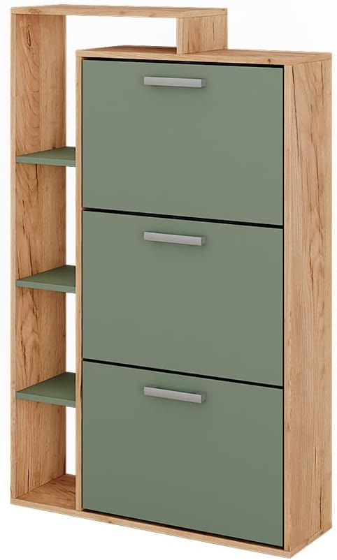 Vicco Schuhkipper Orlando, Goldkraft Eiche/Grün, 80 x 128.3 cm mit 3 Fächern