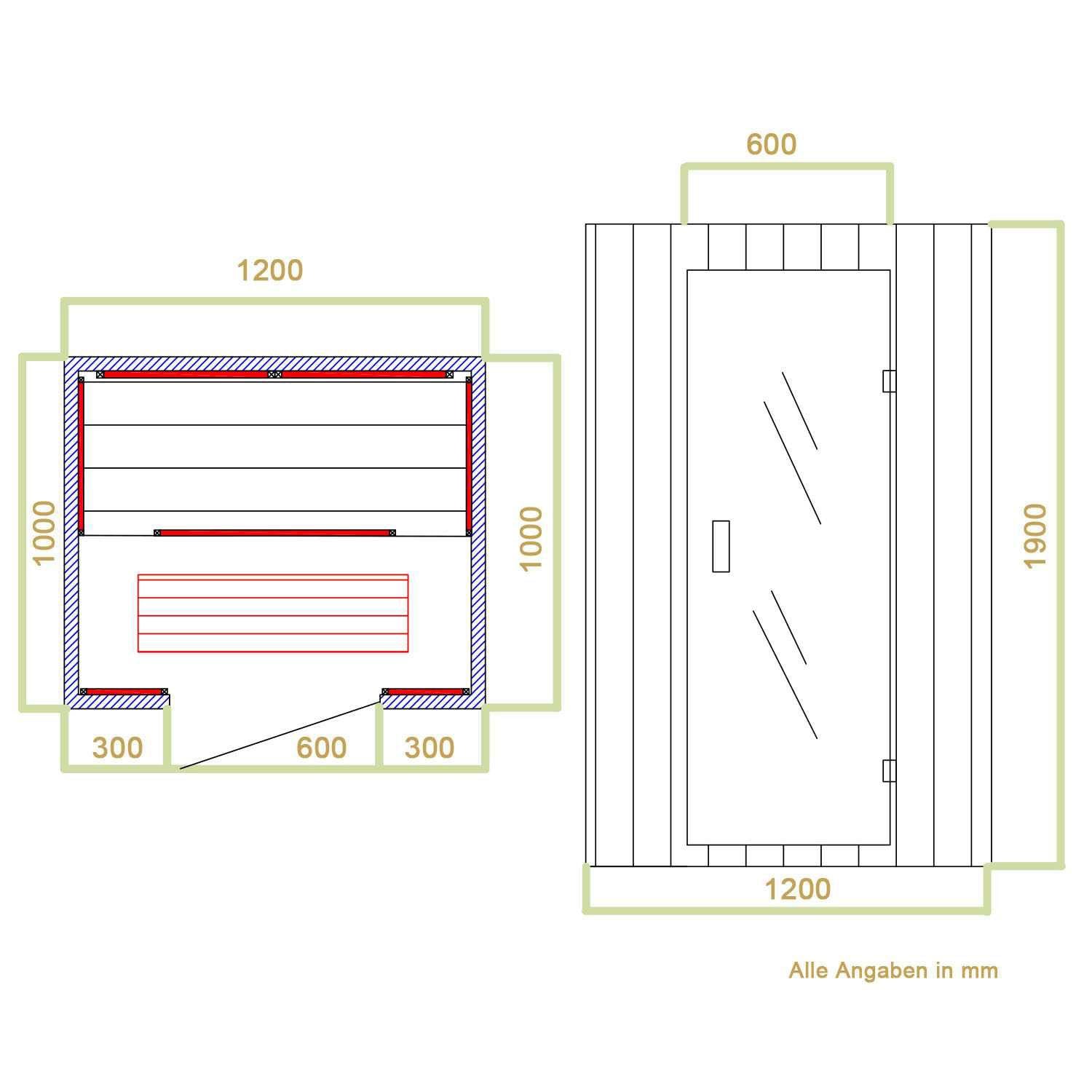Artsauna Infrarotkabine Oslo mit Triplex-Heizsystem | 2 Personen | Hemlock Holz | 120 x 100 cm
